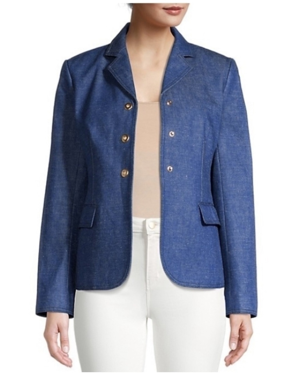 Tory Burch Unwashed Rinse Raw Denim Blazer, Size 10.